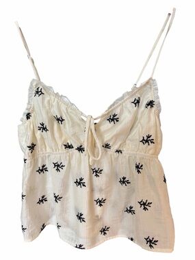Kirious Babydoll Y2K Top Sz Medium Ivory Embroidered Floral Coastal Cowgirl